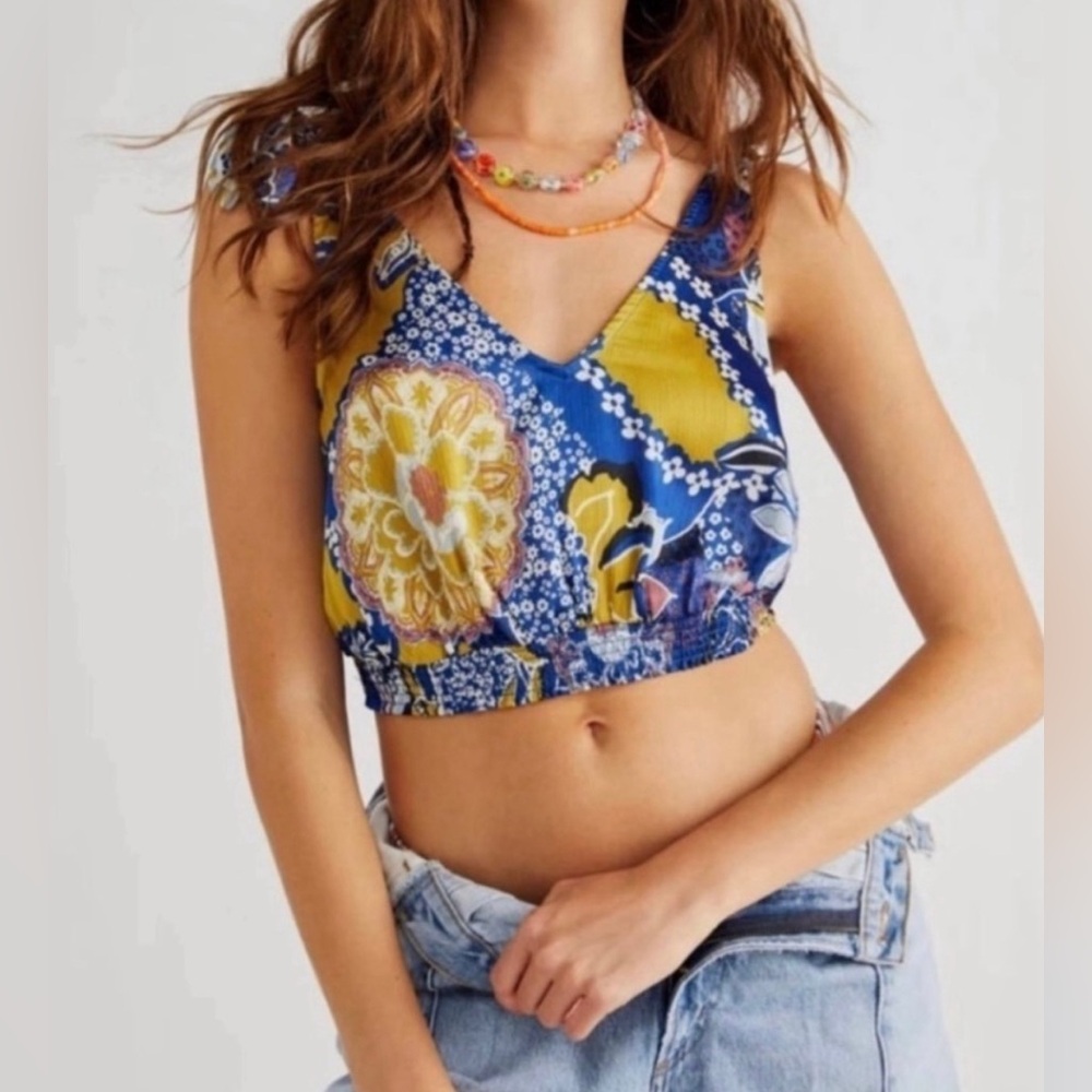 NWT FREE PEOPLE Crop Tank Top MEDIUM Ocean Combo Weekend Montauk OB1338373